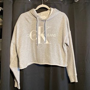 Grey cropped hoodie - Calvin Klein M
